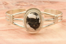 Sterling Silver Bracelet featuring Genuine White  Buffalo Turquoise